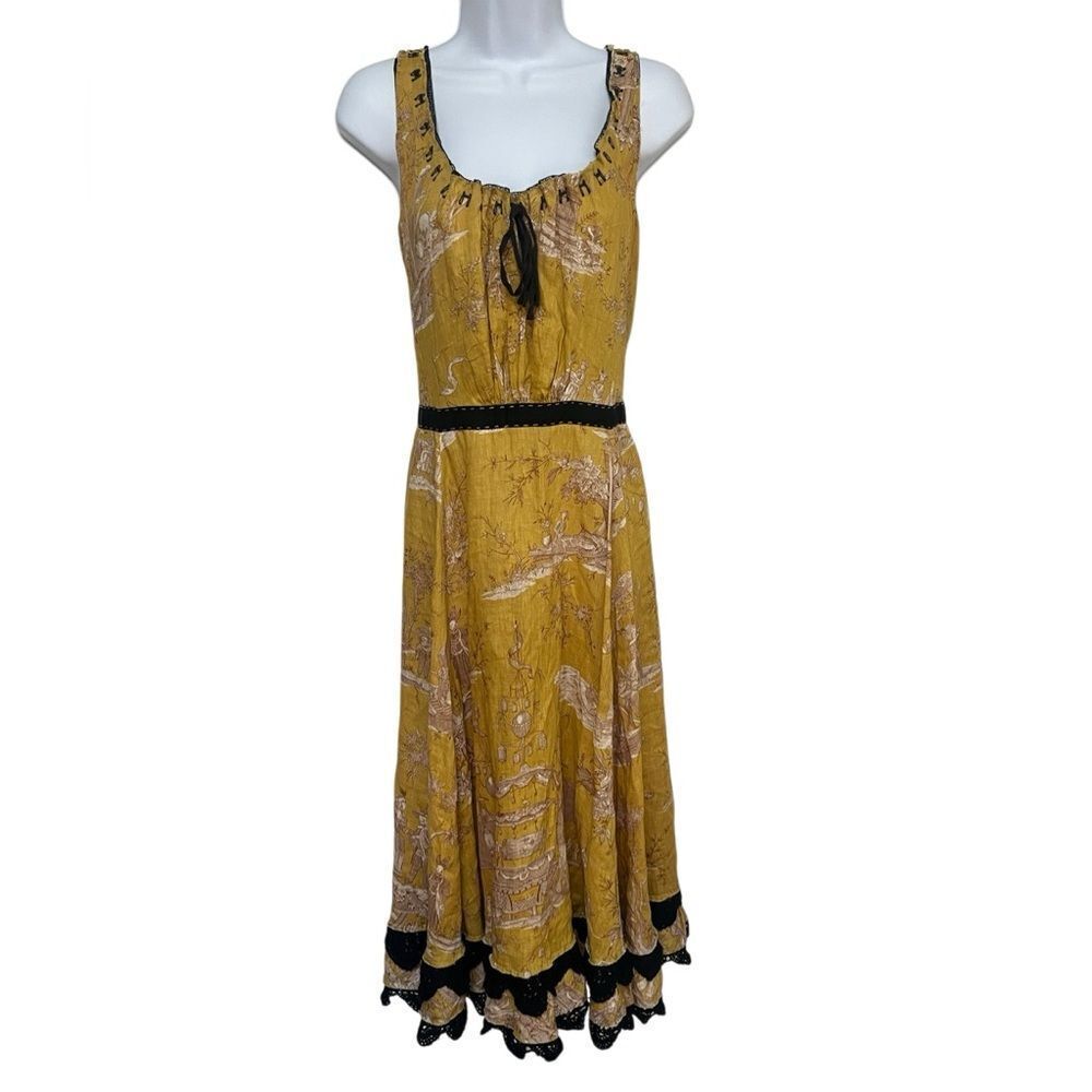 Dries Van Noten Linen Oriental Toile Coquette Tank Maxi Dress Women’s 12 Or M - Picture 2 of 9